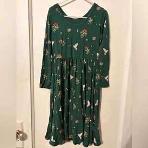 Kyte BABY Forest Green Dress with Floral and Bird Design